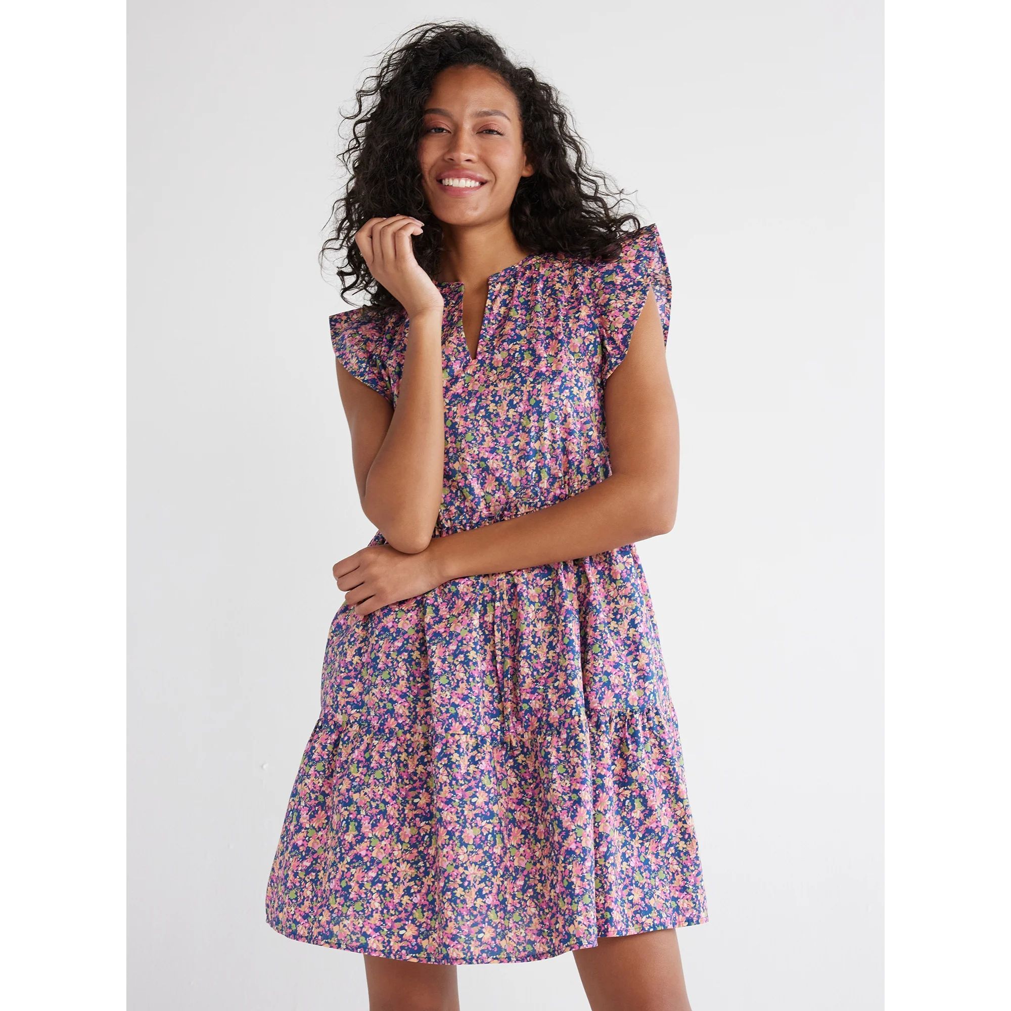 Time and Tru Women's and Women's Plus Mini Dress with Flutter Sleeves, Sizes XS-4X - Walmart.com | Walmart (US)