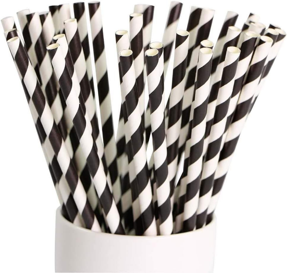 Shuiniba Biodegradable Striped Paper Straws,Paper Drinking Straws for Party, Events and Crafts,Baby Shower Decorations 7.75 Inches, Black White Striped - 100 Packs | Amazon (US)
