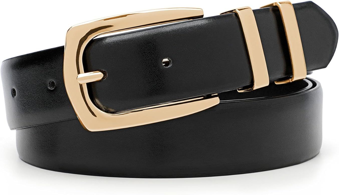 WHIPPY Women's Leather Belts for Jeans Pants Fashion Ladies Belt Gold Buckle Belts for Women | Amazon (US)