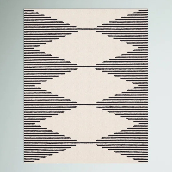 Kaden Geometric Hand Hooked Wool Ivory/Black Area Rug | Wayfair Professional