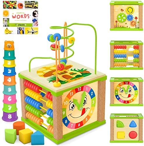 TOYVENTIVE Wooden Kids Baby Activity Cube - Boys Gift Set | One 1, 2 Year Old Boy Gifts Toys | De... | Amazon (US)