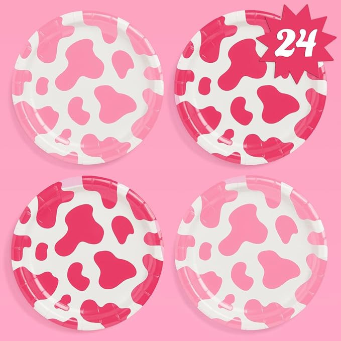 xo, Fetti Pink Cow Print Paper Plates - 24 pk, 9" | Bachelorette Party Decorations, Last Rodeo, C... | Amazon (US)