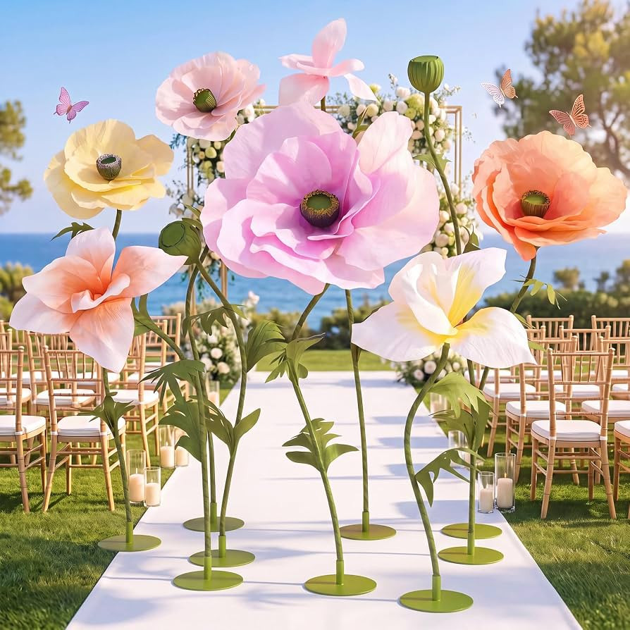 Hoteam 9 Pcs 6.2 ft Giant Flowers for Decoration, 32" Huge Poppy,Cute Color | Amazon (US)
