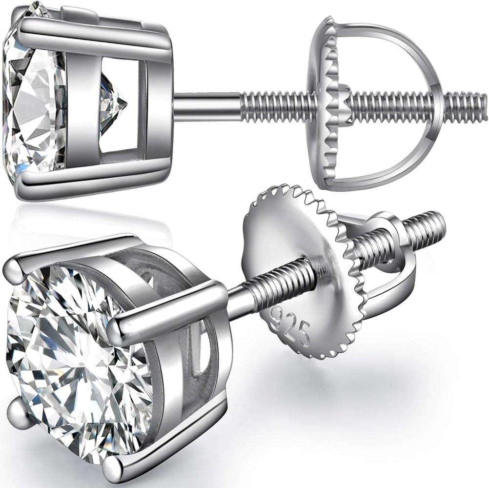 ZowBinBin Earrings Sterling Silver Round Cut Cubic Zirconia Stud Earrings with Screw Back | Amazon (CA)