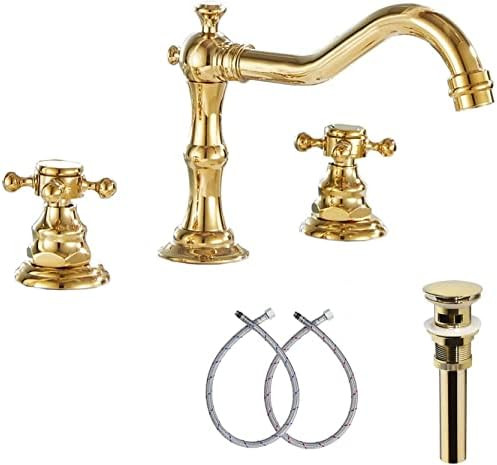 GGStudy 2 Handles 3 Holes Faucet 8-16 inch Widespread Bathroom Sink Faucet Gold Basin Tap Mixer S... | Amazon (CA)