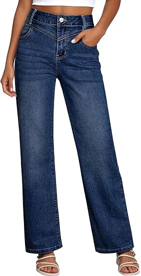 Sidefeel Women's Wide Leg Jeans High Waisted Straight Leg Stretchy Denim Pants with Pockets | Amazon (US)