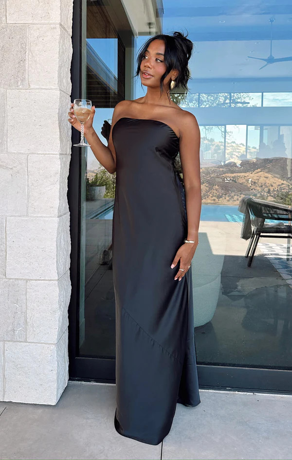 Taylor Tube Maxi Dress ~ Black Luxe Satin | Show Me Your Mumu