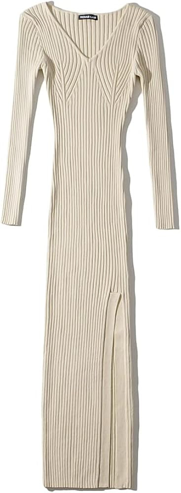 efvandoloe Women Long Sleeve Knitted High Stretchable Slim Dress Autumn Winter Side Split Solid C... | Amazon (US)