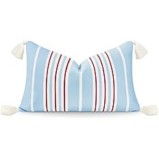 Hofdeco Premium Coastal Hampton Style Patio Indoor Outdoor Lumbar Pillow Cover Only, 12"x20" Wate... | Amazon (US)