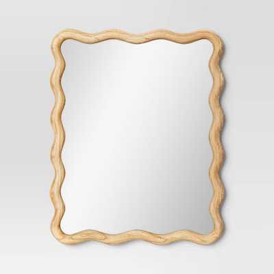 24"x 30" Scalloped Wall Mirror Natural Wood - Threshold™: Modern Style, Rectangle Shape, Wood Frame, Wall Mount | Target