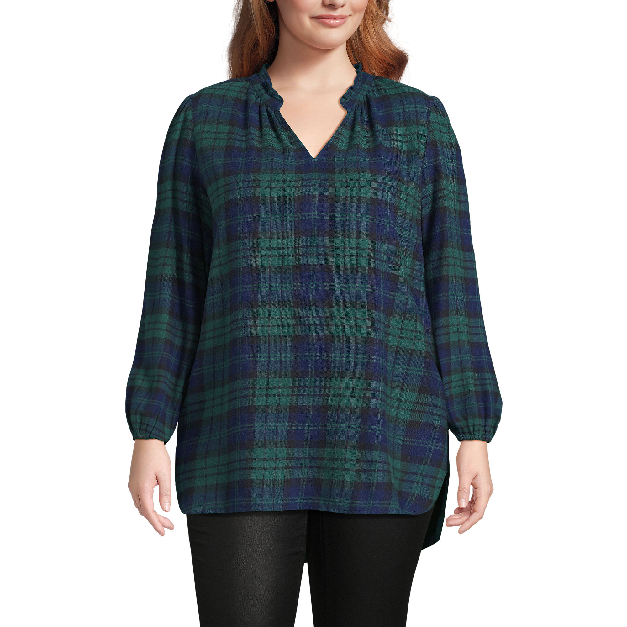 Women's Plus Size Brushed Flannel Ruffle Split Neck Tunic | Lands' End (US)
