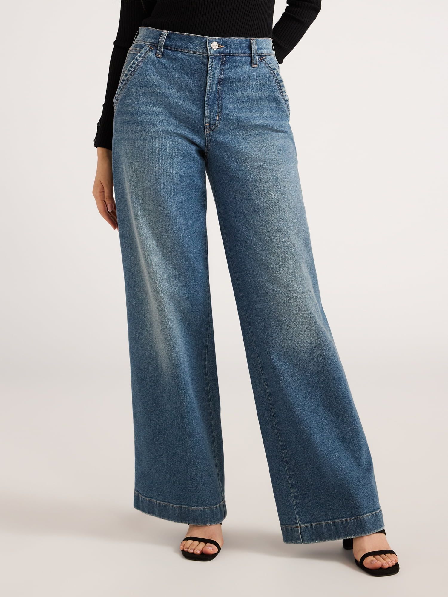 Scoop Women's Mid Rise Wide Leg Jeans, Sizes 0-20 | Walmart (US)