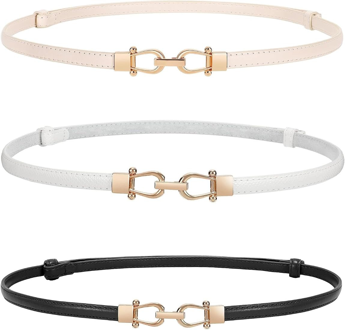 WERFORU Women 3 Pack Skinny Belt for Dress,Thin Waist Belt - Adjustable Leather Belt with Gold Bu... | Amazon (US)