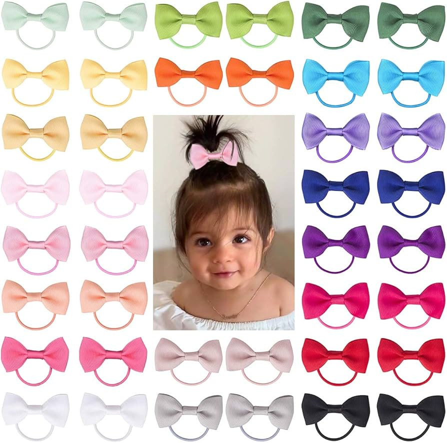 Baby Hair Ties with Bows for Toddler - 2 Inch Elastic Ponytail Holders Small Hair Ties For Baby G... | Amazon (US)