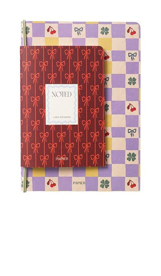 Papier Checkerboard & Bows Softcover Notebook Set Of 2 in Purple. | Revolve Clothing (Global)