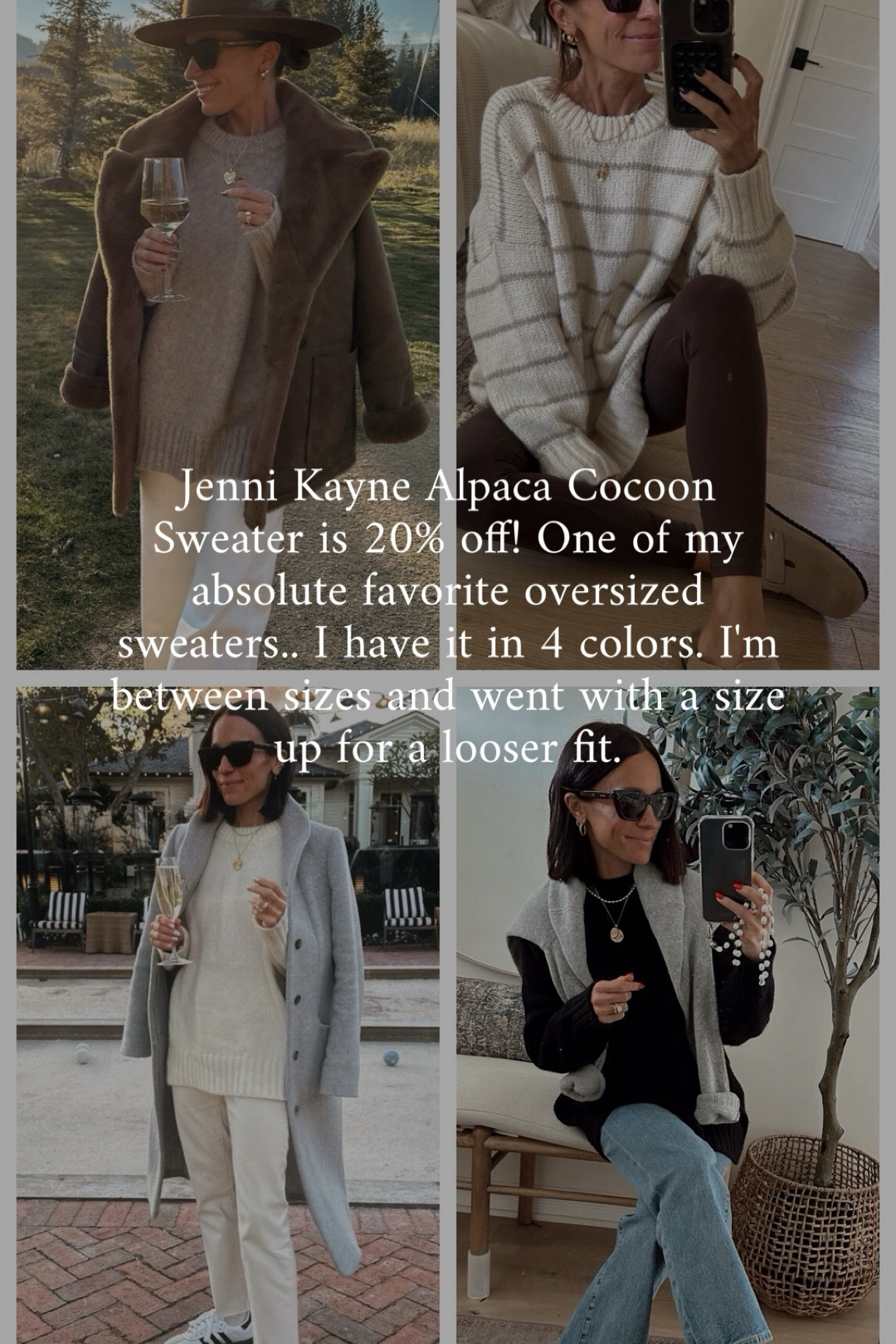 One of my favorite sweaters from the Jenni kayne sale is this alpaca cocoon 
I’m wearing an XS and I’m 5’2 and it fits perfectly oversized 

#LTKOver40