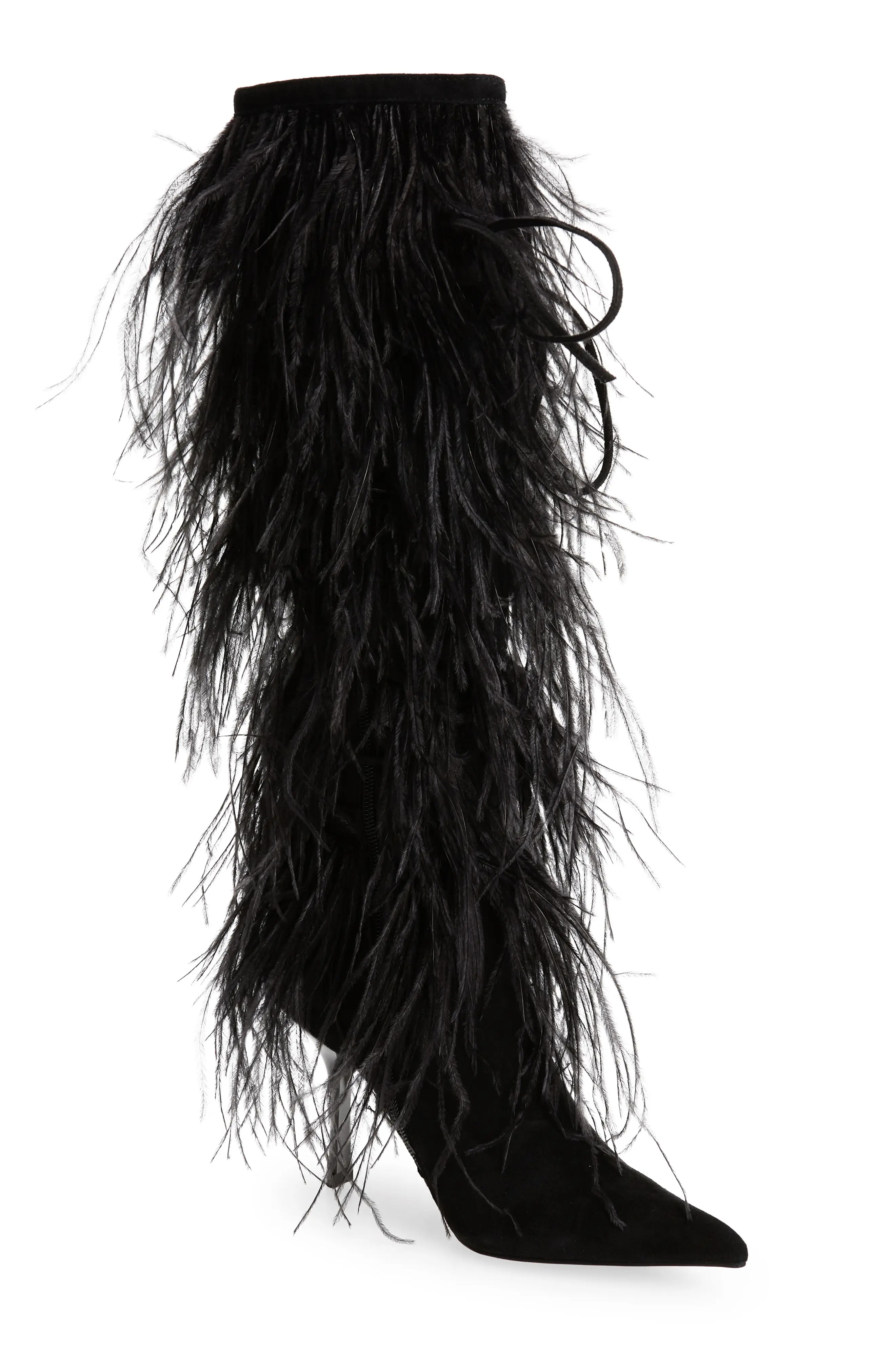 Jeffrey Campbell Shake-Ya Feather Over the Knee Boot, Size 8 in Black at Nordstrom | Nordstrom
