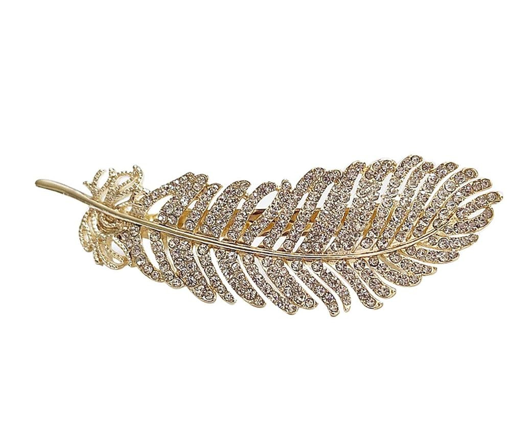 Vintage Rhinestone Leaf Feather Style Hair Barrette Hair Clip Elegant French Clip Wedding Hair Pi... | Amazon (US)