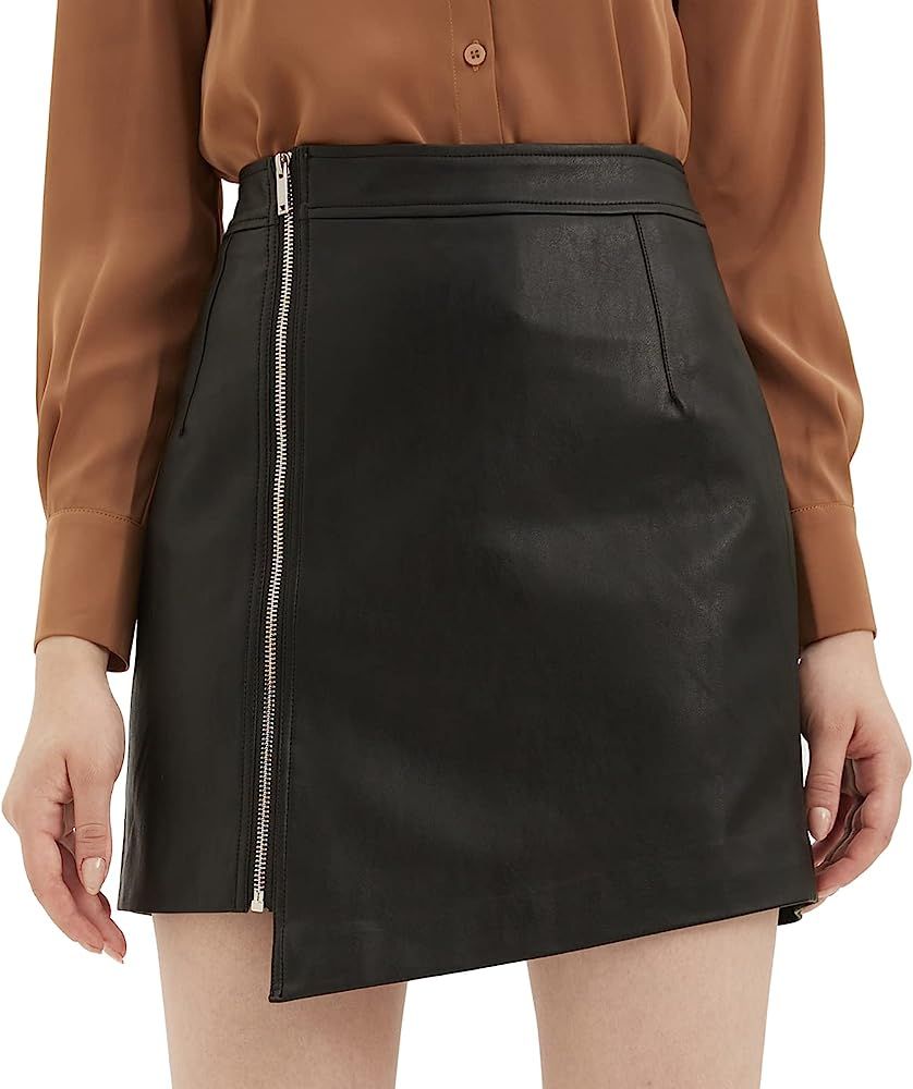 Women's Faux Leather Casual Irregular Hem High Waist Zipper Front Slim Mini Pencil Bodycon Skirt ... | Amazon (US)