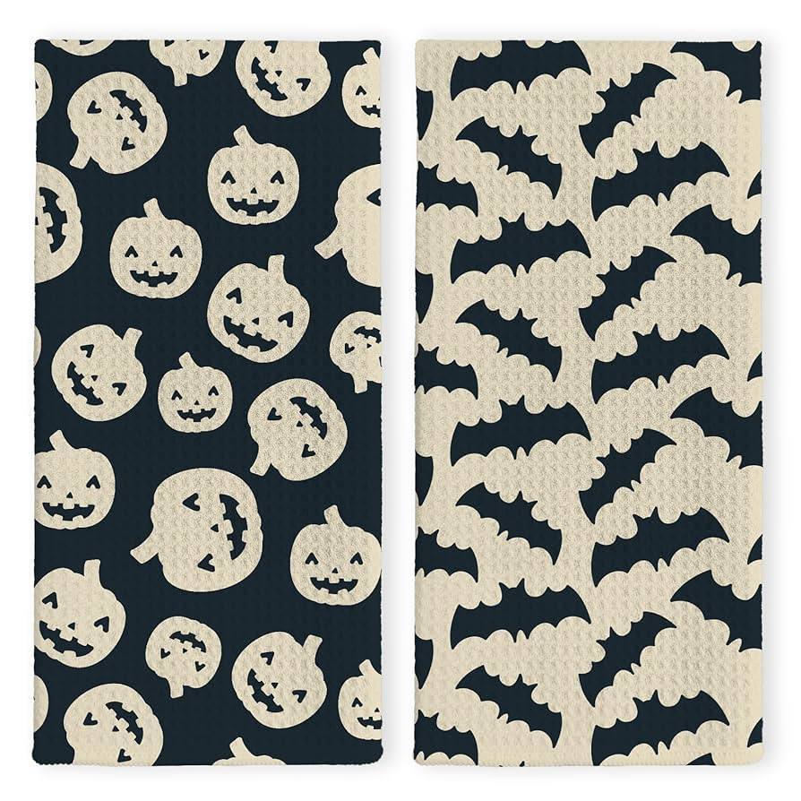 Halloween Pumpkin Bat Kitchen Dish Towels 16x24in Set of 2, Cute Hand Tea Towels for Kitchen Bath... | Amazon (US)