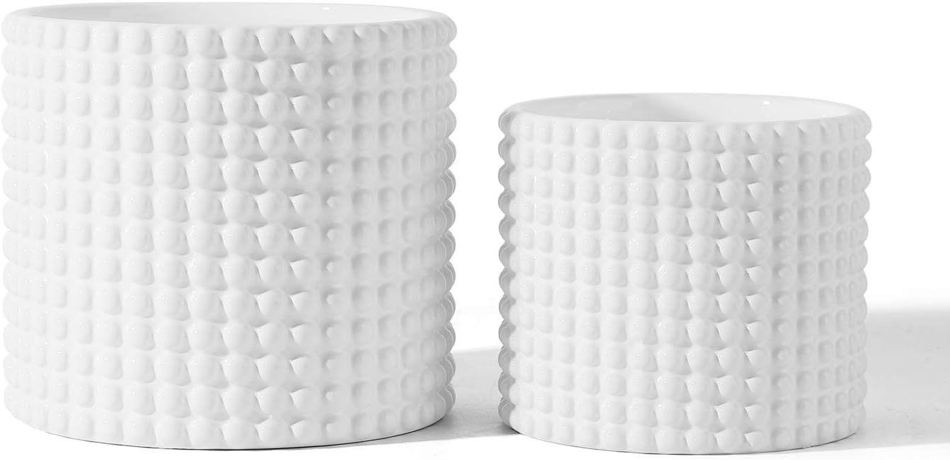 White Ceramic Vintage Style Hobnail Patterned Planter Pots - 6 and 5 Inch Containers with Waterin... | Amazon (US)