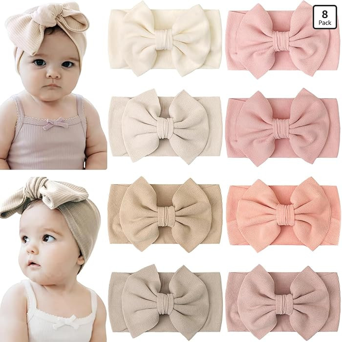 CÉLLOT 8 Colors Super Stretchy Soft Knot Baby Girl Headbands with Hair Bows Nylon Head Wrap For ... | Amazon (US)