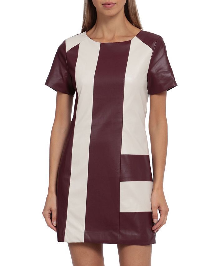 Women's Color Block Faux Leather Mini Dress | Macys (US)