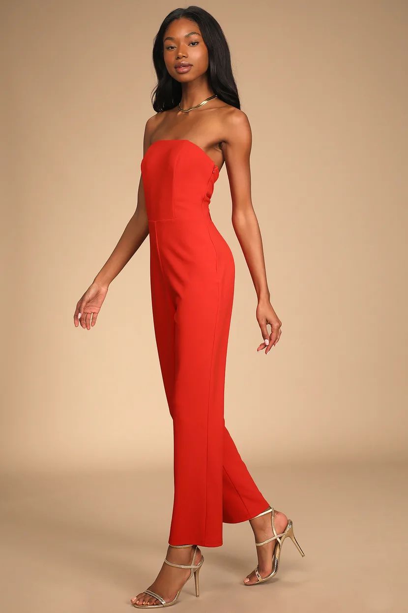 Special Evening Red Strapless Cutout Straight Leg Jumpsuit | Lulus (US)