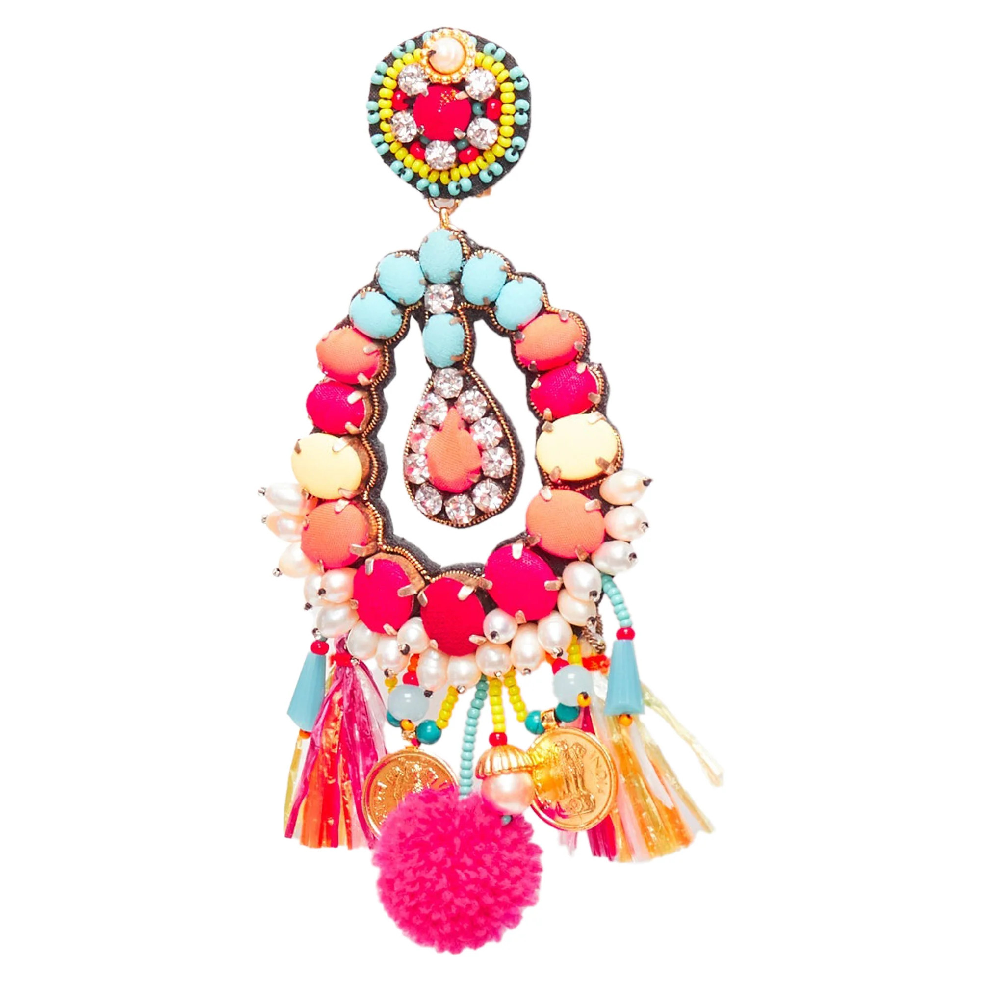 Ranjana Khan Crystal Beads Multi Dangling Clip On Earrings | Shop Simon