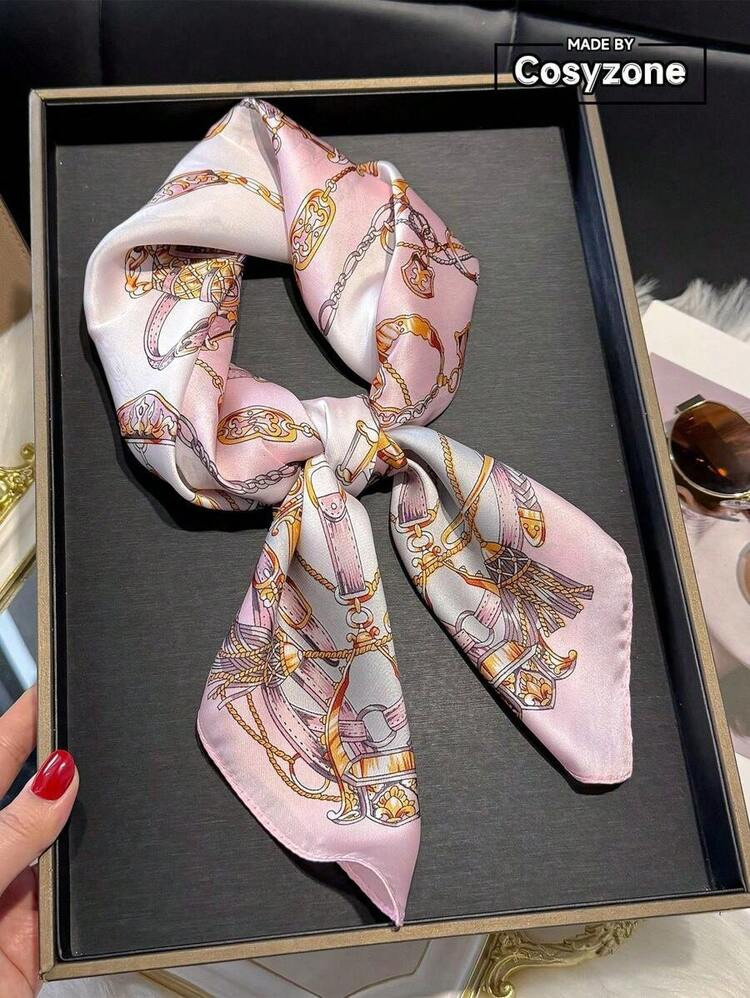 1pc Women's Faux Silk Chain Print Square Scarf Bandana – Versatile Hair Accessory, Stylish Spring/Summer Essential, Elegant Head Wrap, Fashionable Neck Scarf For Women | SHEIN