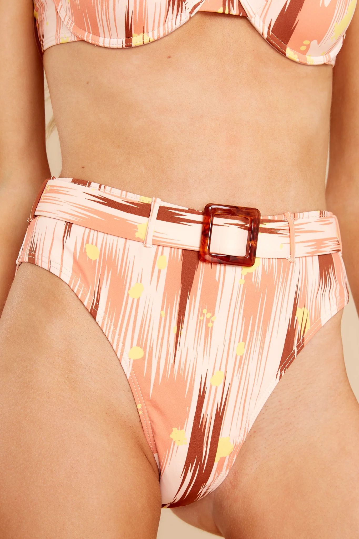 Just Peachy Light Coral Print Bikini Bottoms | Red Dress 