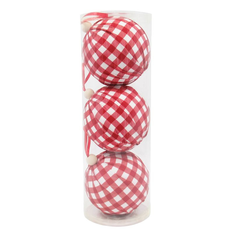 Honeybloom 3-Count Red Buffalo Check Ornaments, 5.9" | At Home