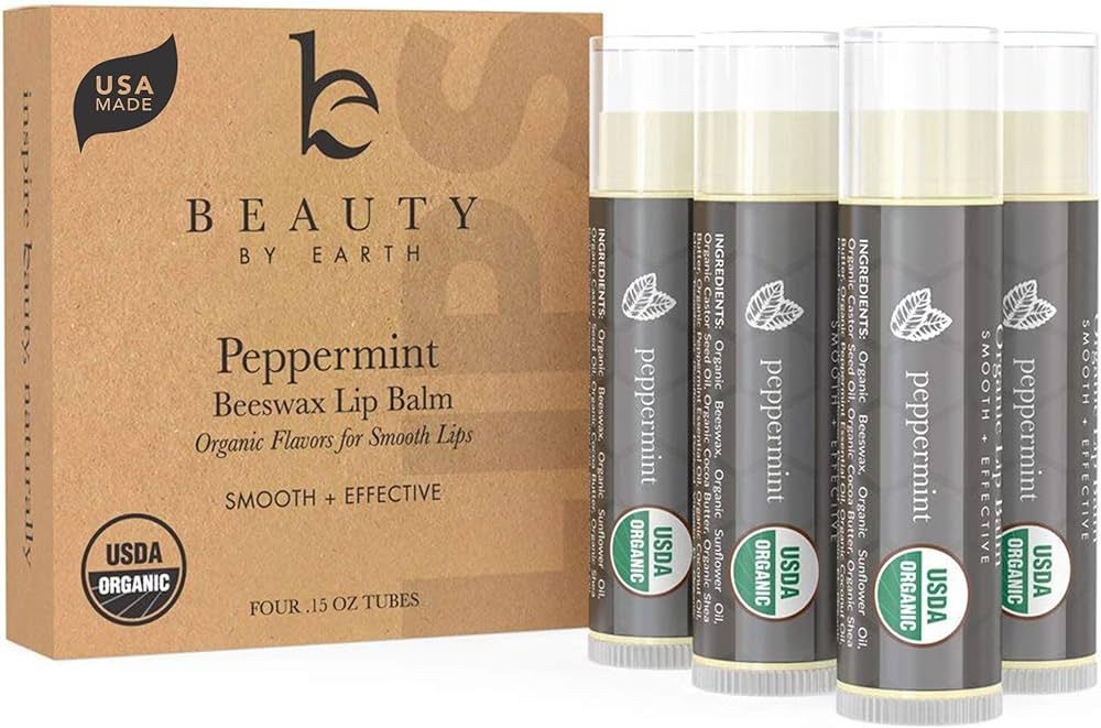 Organic Lip Balm Pack - Peppermint USA Made Lip Care Products Lip Treatment for Chapped Lips, Lip... | Amazon (US)