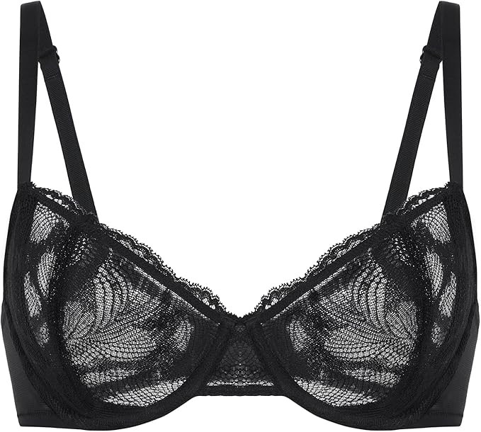 DELIMIRA Women's Balconette Bra Plus Size Lace Sexy Underwire Unlined Push Up See Through Bras | Amazon (US)