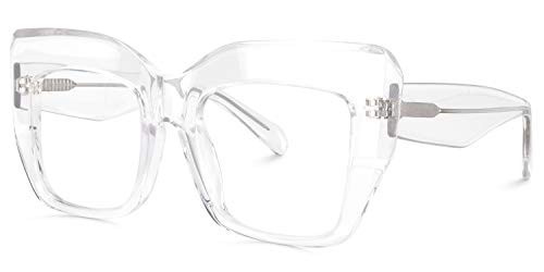 Zeelool Stylish Thick Cat Eye Blue Light Blocking Glasses for Women Charmaine ZOA01901-02 Crystal | Amazon (US)