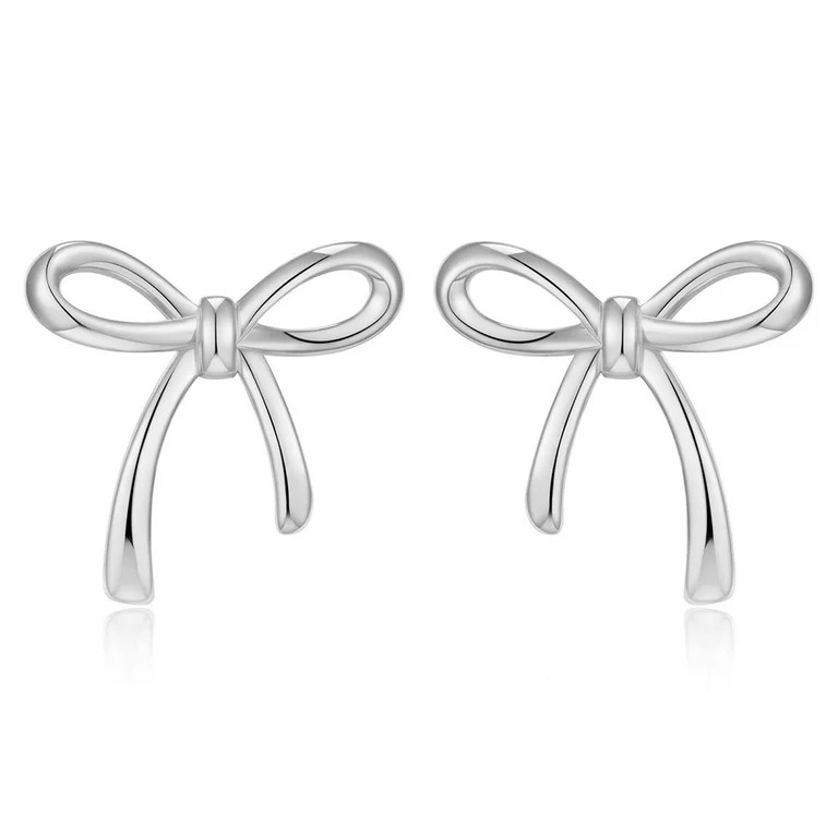ZSPERKLA Silver Bow Stud Earrings for Women Simple Trendy Bow Earrings Jewelry Gifts | Walmart (US)