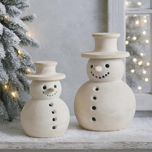 Wesiti 2 Pcs Christmas Terracotta Snowman Figurines Decorations White Clay Christmas Decorations ... | Amazon (US)