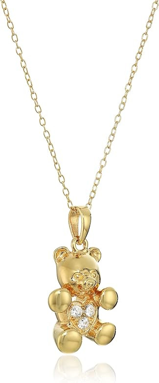 18k Yellow Gold Plated Sterling Silver Round White Cubic Zirconia Bear Pendant Necklace, 18" | Amazon (US)