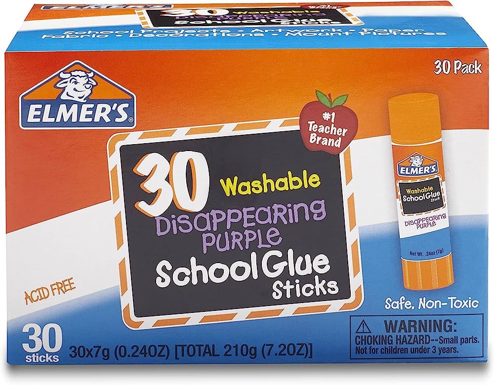 Elmer's Disappearing Purple School Glue Sticks, Washable, 7 Grams, 30 Count | Amazon (US)
