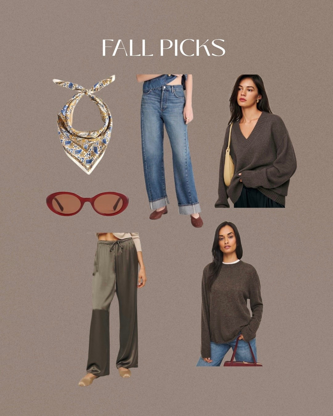 Fall outfit inspo 

Silk scarf- easy accessory for pop of color 

Barrel jeans - I plan to cuff! Ordered a 25 

V neck sweater / oversized sweater- ordered a small 

Brown sweater - I love this sweater and have it in tan! 

Silk pants 

Oval sunglasses 

#LTKWorkwear #LTKSeasonal #LTKautumn