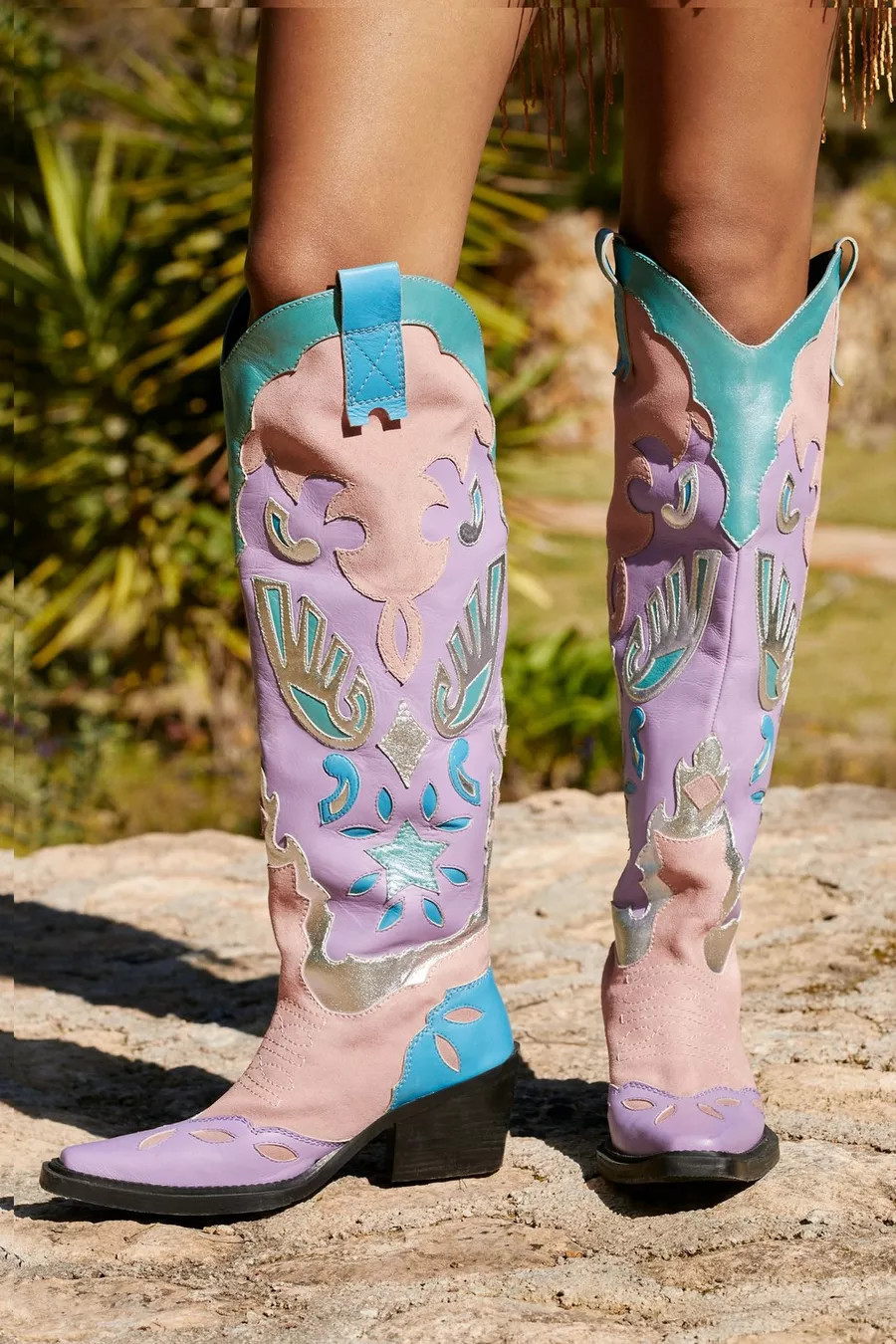 Leather And Suede Color Block Western Boot | Nasty Gal (US)