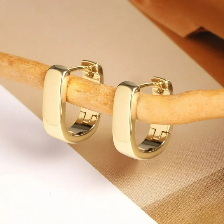 Alexcraft Chunky Huggie Earrings for Women 14K Gold Plated Hypoallergenic Sterling Silver Minimal... | Walmart (US)