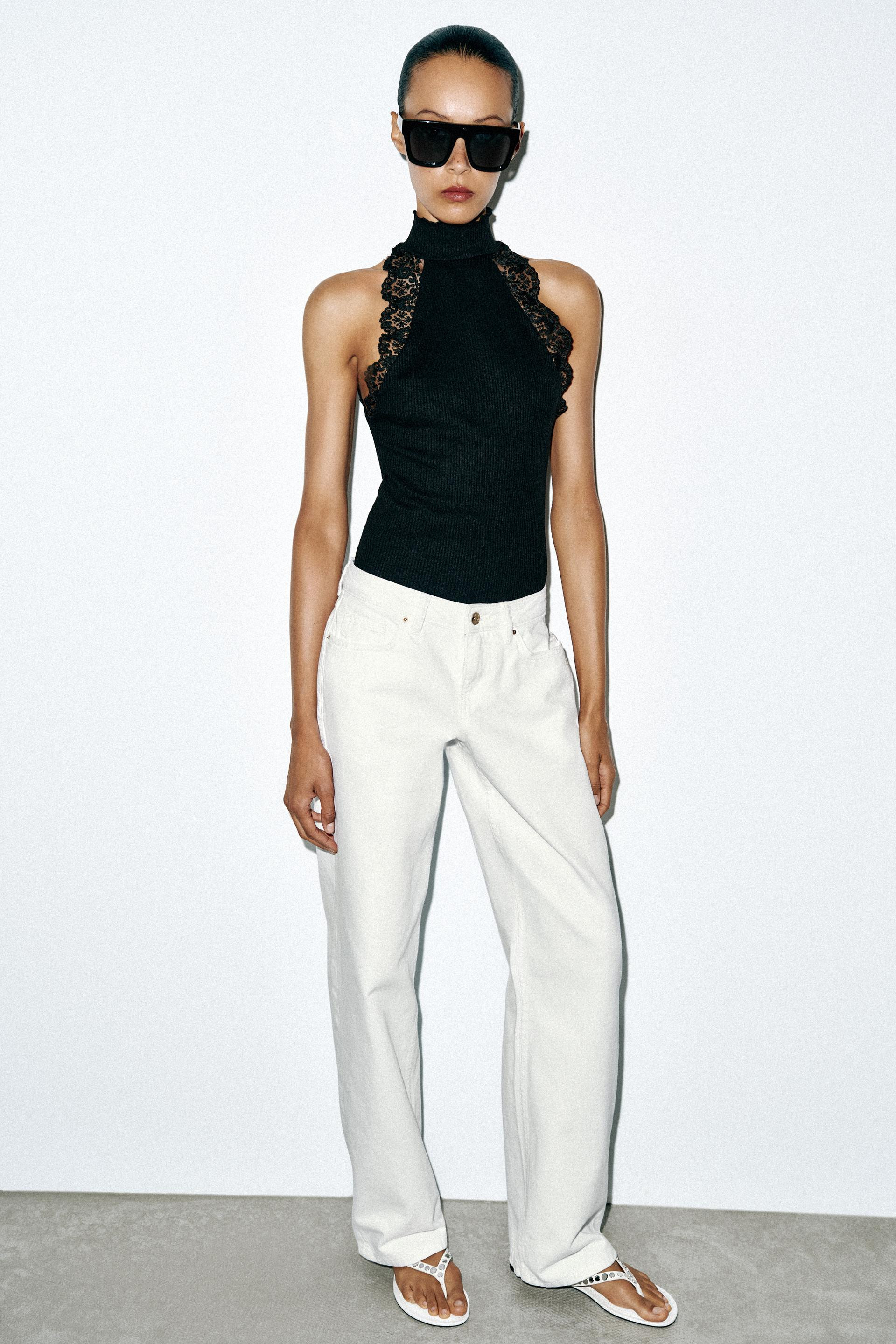 LACE TRIM RIBBED TOP | Zara US