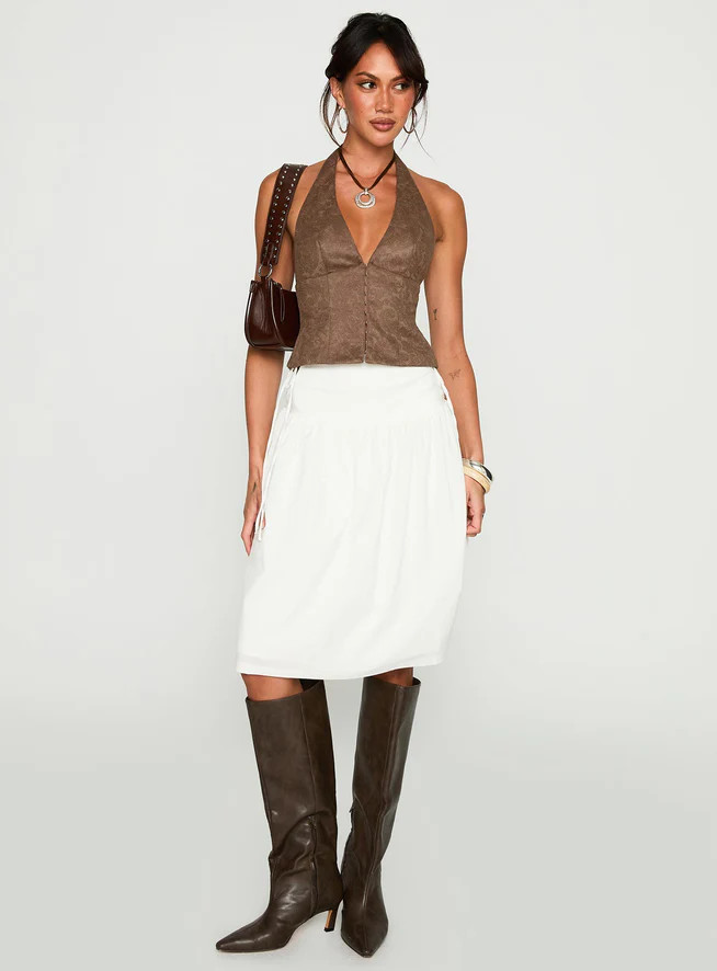 Snowflakes Tie Side Midi Skirt White | Princess Polly US