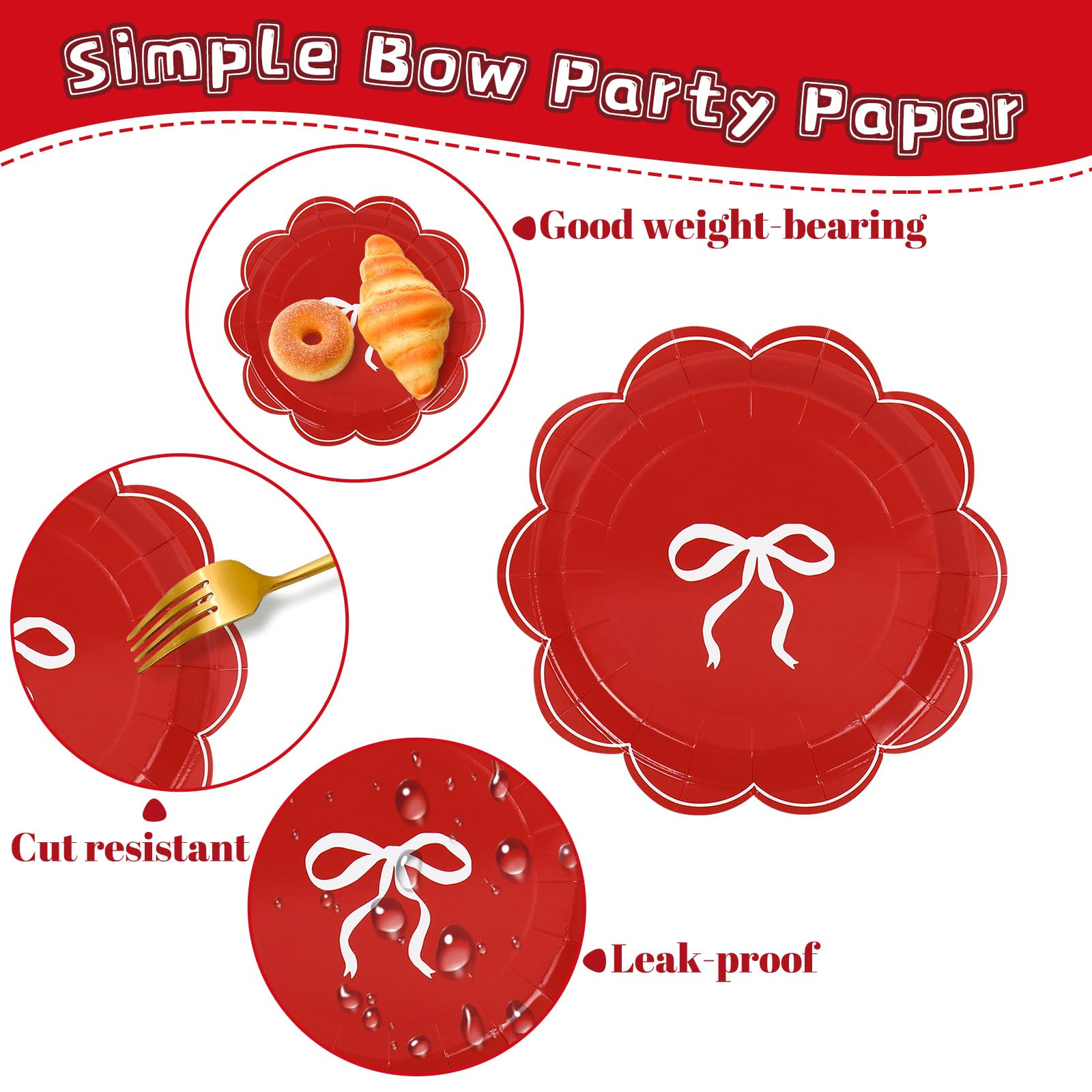 Bow Paper Plate Coquette Bowknot Scalloped Disposable Plate Red Pink White 9 Inch Tableware Dinne... | Amazon (US)