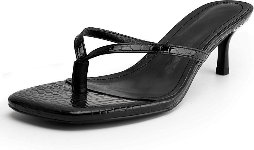 DREAMCIA Square Toe Thong Heeled Sandals Stiletto Slip On Kitten Slingback Flip Flop Heels Slides... | Amazon (US)