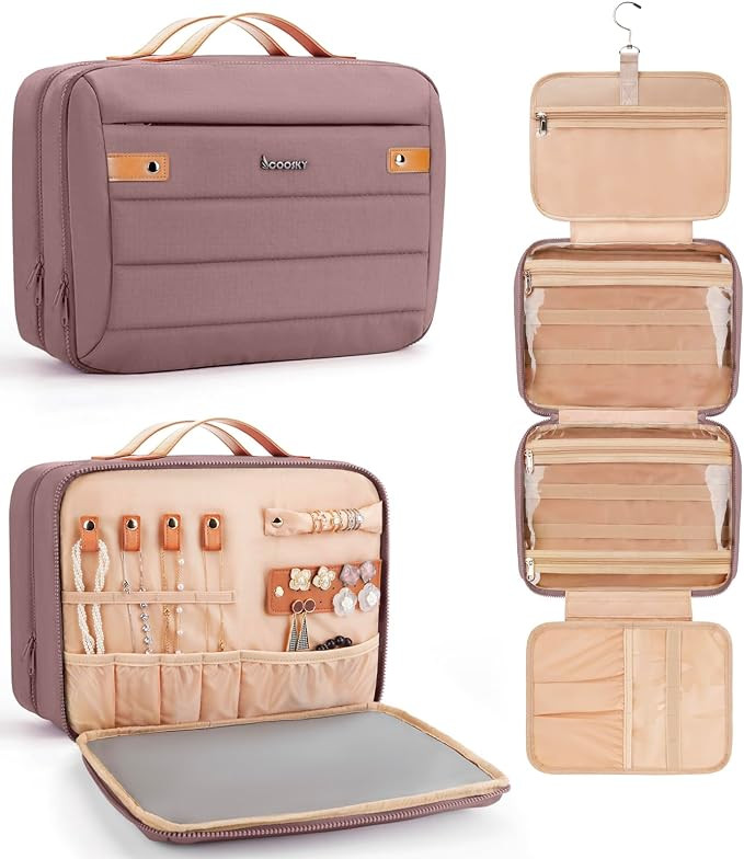 Women's Hanging Toiletry Bag, Waterproof Travel Cosmetic Organizer with Jewelry Storage, Large Ca... | Amazon (US)