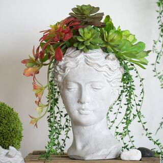 Greek Style Cement Head Planter - Indoor Outdoor Home Garden Decor, D7 in. x 11 in. | The Home Depot