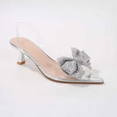Berness Women's Ninetta Clear Slingback Heels with Crystal Bow Silver 11 | Target