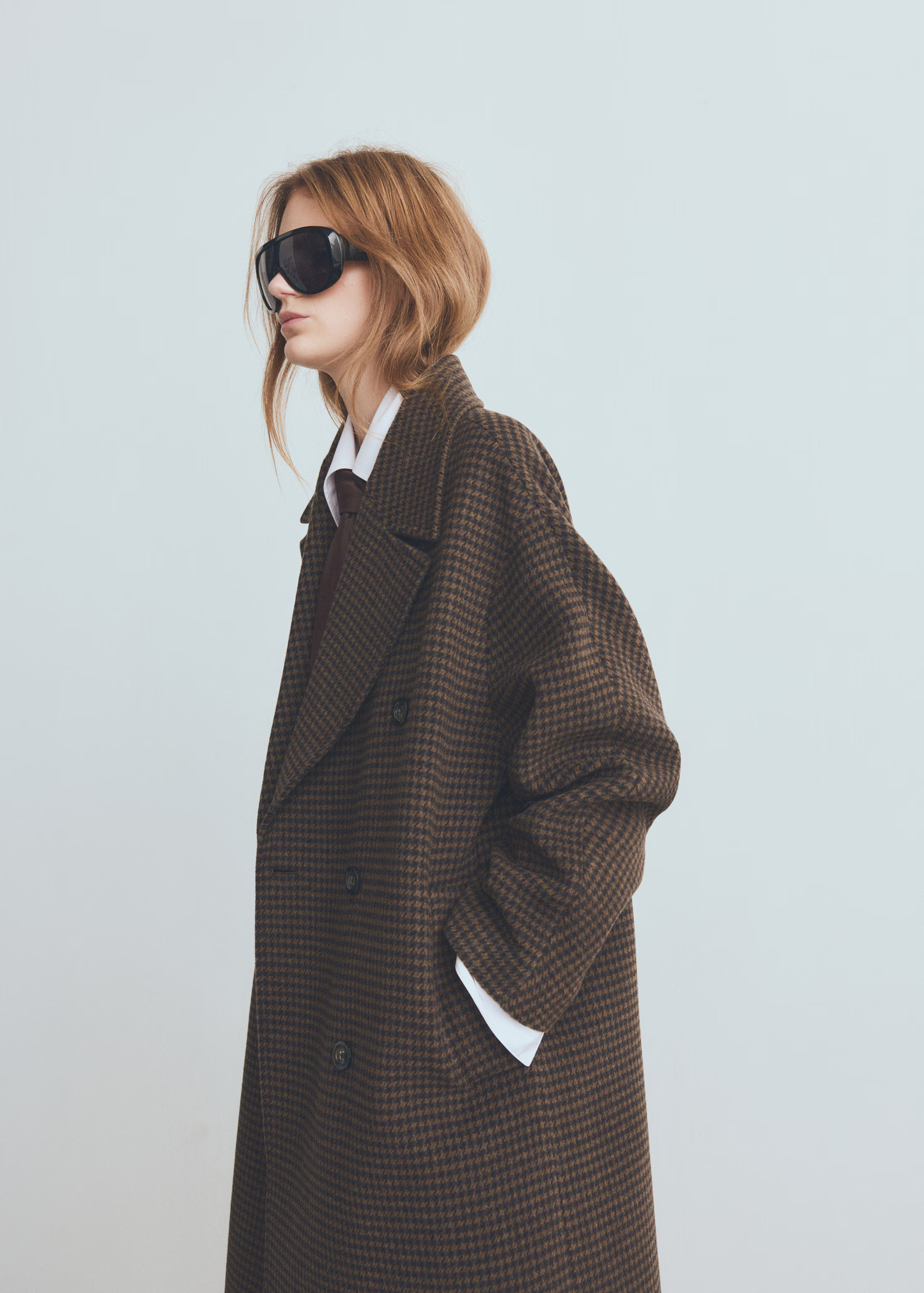Wool-blend micro-houndstooth coat | MANGO (UK)
